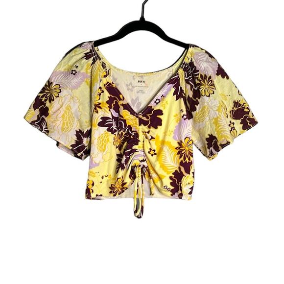 Maeve Yellow and Red Floral Cropped Cinched Short Sleeve Top Size Small - Picture 1 of 8